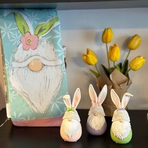 *SOLD* Gnome Bunny Spring and Easter Decor Tea Towel Set, Set of 3 Gnome Bunnies